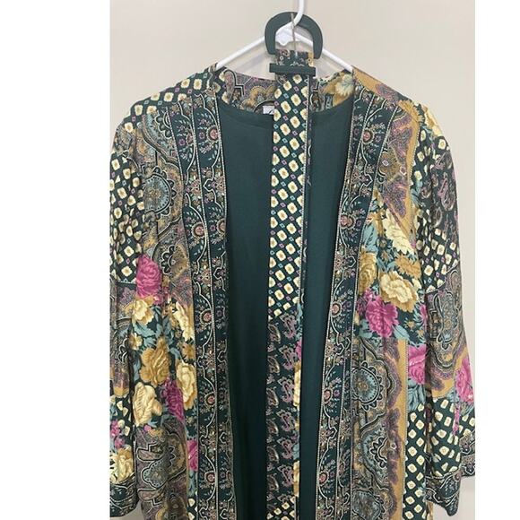 Vintage Lady Carol Dress Set Green Paisley Cardigan Belted Size 16 - Picture 5 of 14